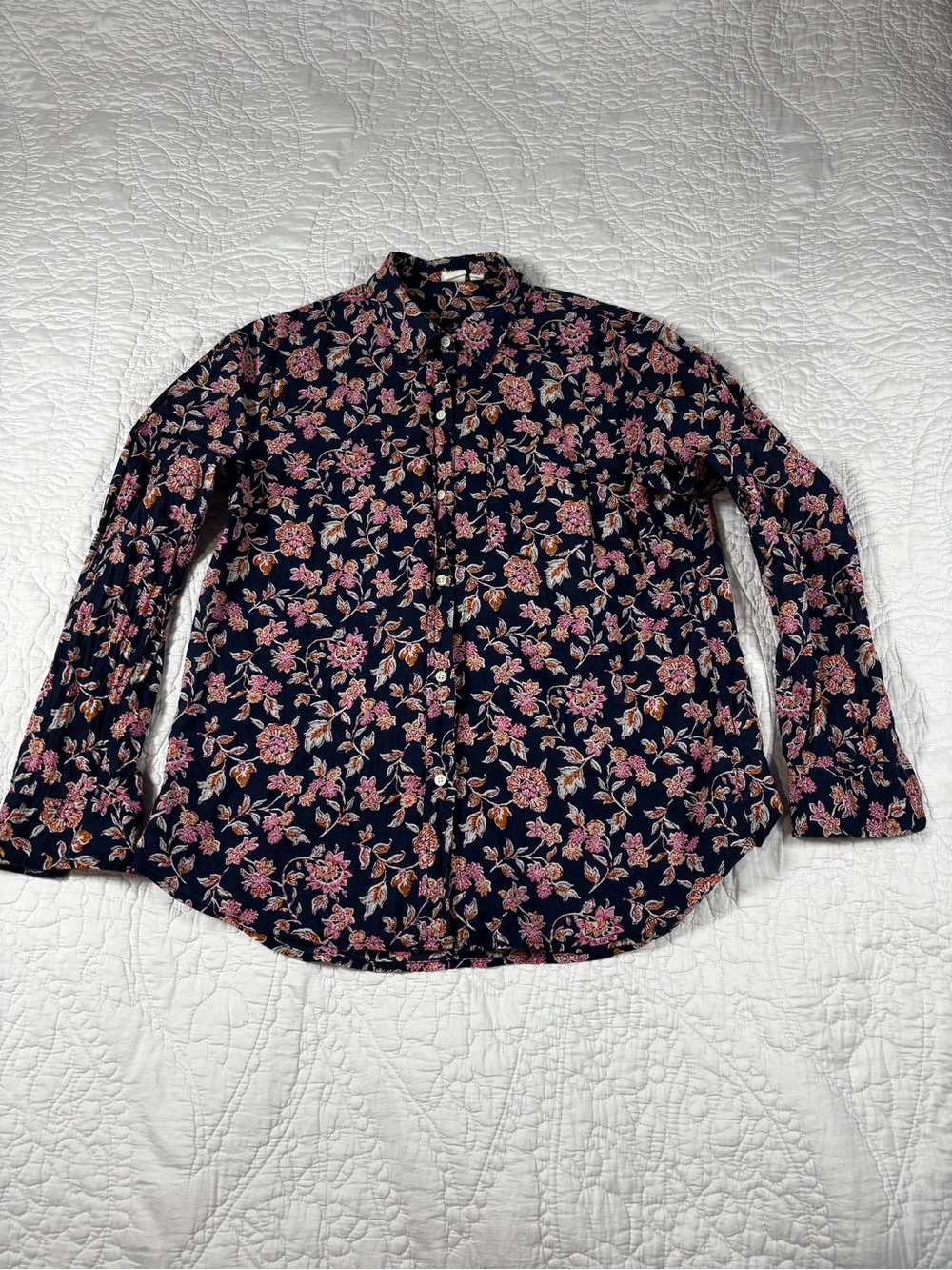 GAP Navy Button-Up Shirt with Pink Floral Print